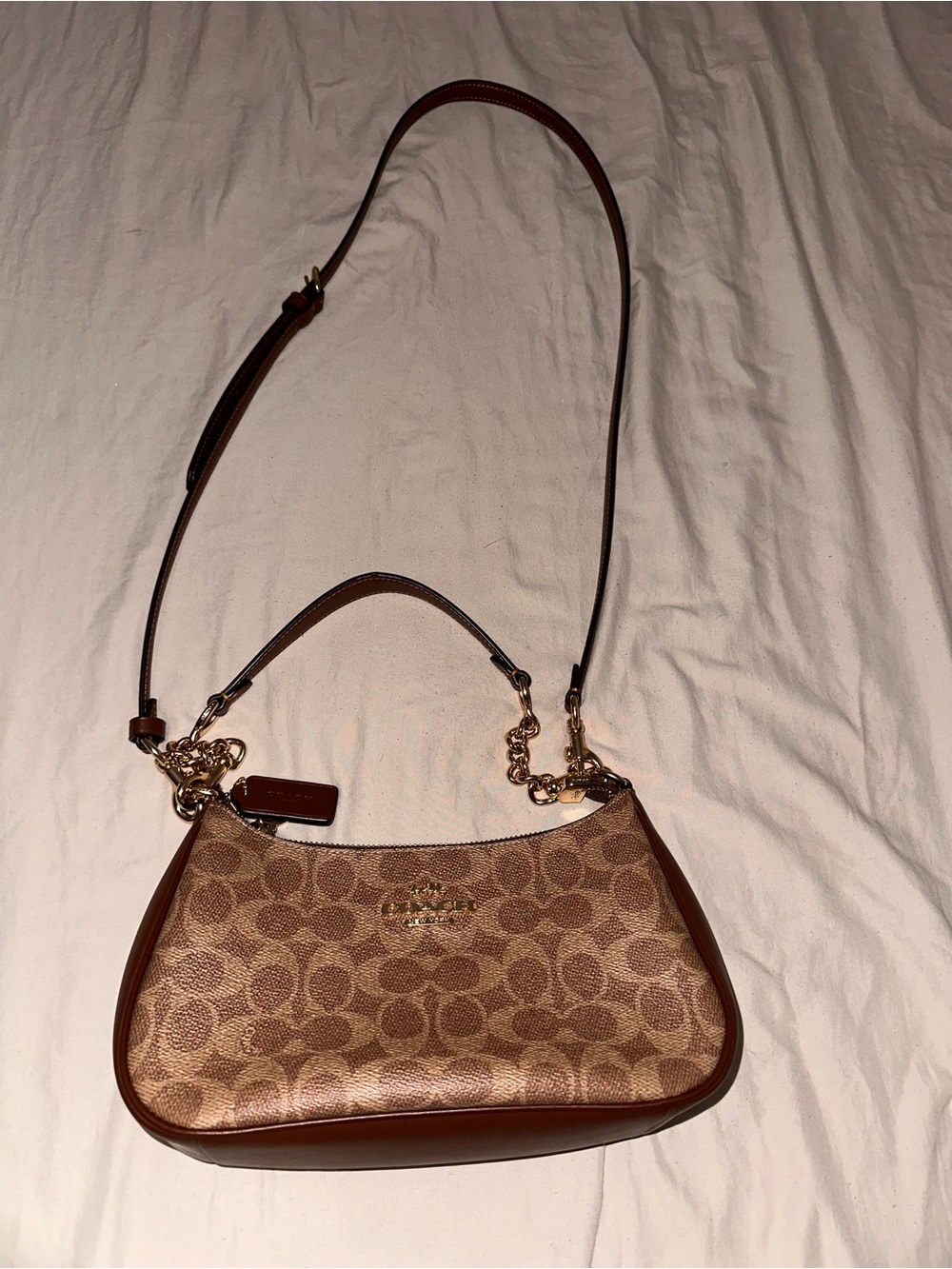 Coach Terri Signature Canvas Shoulder Bag in Brown with Gold Hardware - Picture 8 of 8